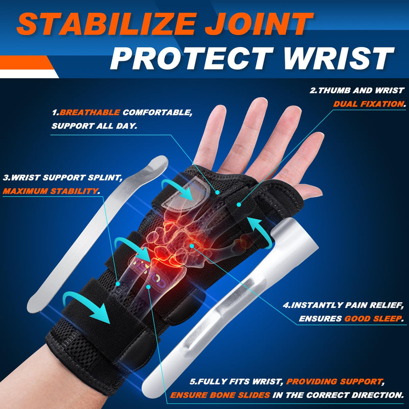 [Australia] - Wrist Brace with Thumb Support,Adjustable Night Thumb Spica Splint Right Left Hand,Wrist Guard Stabilizer Support for Arthritis,Tendonitis,Pain,sprain,tenosynovitis,syndrome,De Quervain's Tenosynovitis fit Women & Men 6 Black-Left Hand One Size 