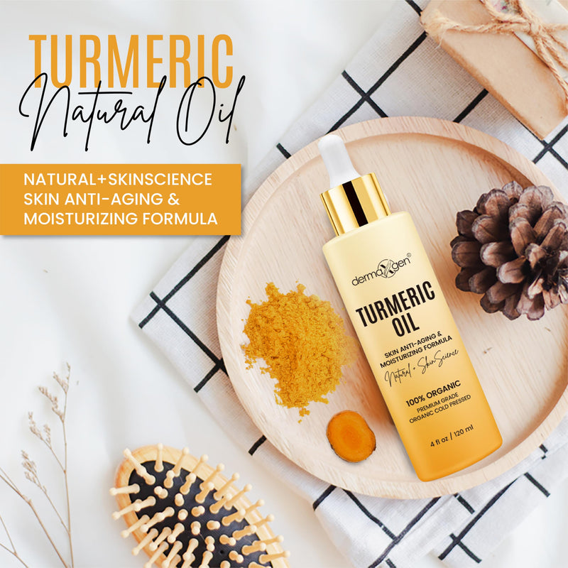 Organic Turmeric Oil for Skin Lightening - Turmeric Face Oil for Dark Spots, Anti-Aging & Hydrating Dry Skin - Glow Moisturizer for Face, Neck & Eyes (4 FL OZ / 60 ML) 4 Fl Oz (Pack of 1)