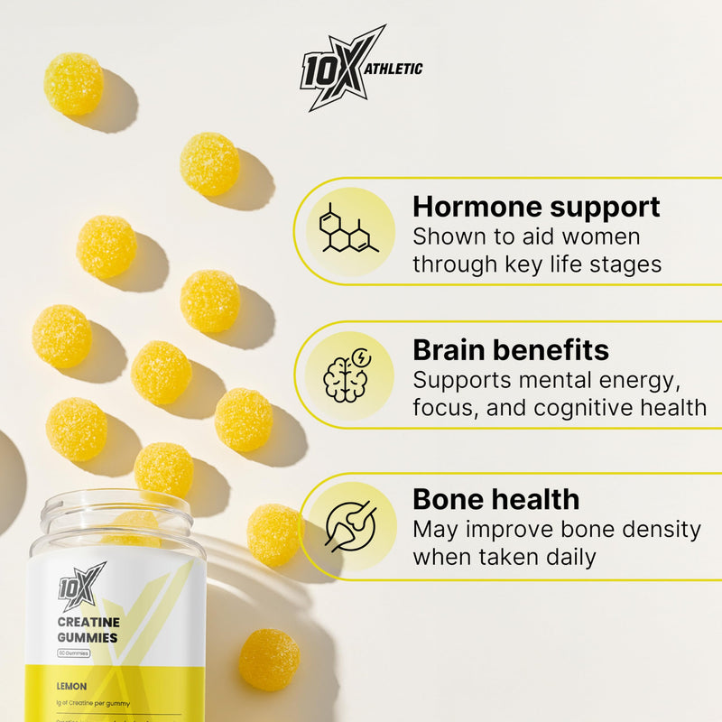 Creatine Gummies – Lemon | 1g Creatine Monohydrate | Vegan | Muscle, Strength & Brain Support | Women’s Hormone-Friendly | Pre workout Creatine Supplement | 60 Gummies (20 Servings)