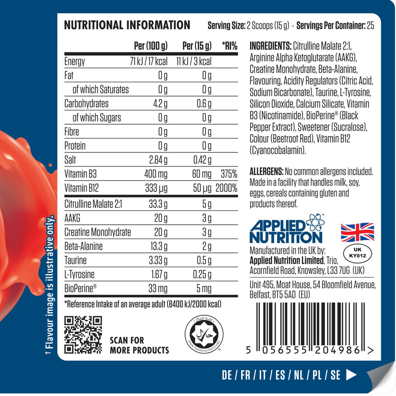 Applied Nutrition Pump Zero Pre Workout - Zero Stim, Caffeine Free, Energy & Performance (375g - 25 Servings) (Fruit Burst) Zero Stimulant - Fruit Burst