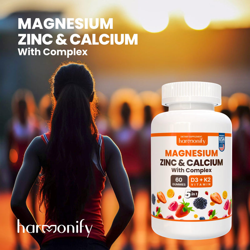 Magnesium Calcium Zinc with Vitamin D3 & K2 Gummies, Multivitamin for Women and Men, Bone Strength & Muscle Function, Extra Absorption Formula, 30 Days Serving