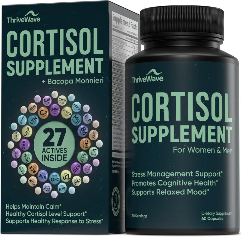 [Australia] - Cortisol Supplements for Women & Men - Bacopa Monnieri, Lemon Balm, Ashwagandha with 5 HTP, GABA, L-Theanine Supplement - Stress & Mood Support for Adults - Happy Pills for Nerve Calm - 60 Capsules 