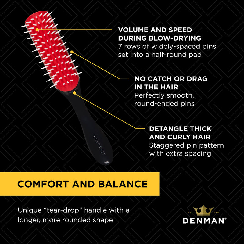 [Australia] - Denman Free Flow Wide Spaced Pins 7 Row Hair Styling Brush - 3-in-1 Styling Tool for Creating Volume, Detangling Thick Hair and Defining Curls, D31 