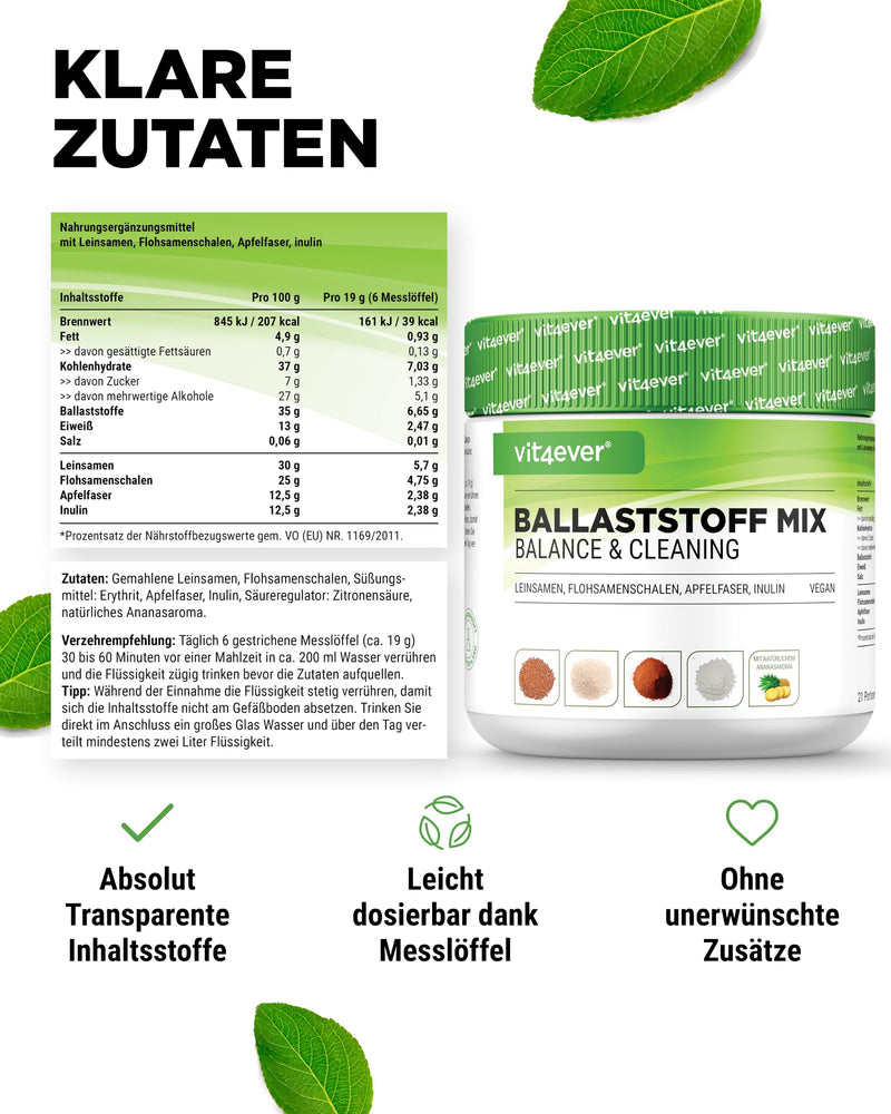 [Australia] - Combination of fiber - 400 g powder with psyllium husk, inulin (prebiotic), apple fiber, linseed - high in fiber - vegan - with natural pineapple flavor - premium quality 