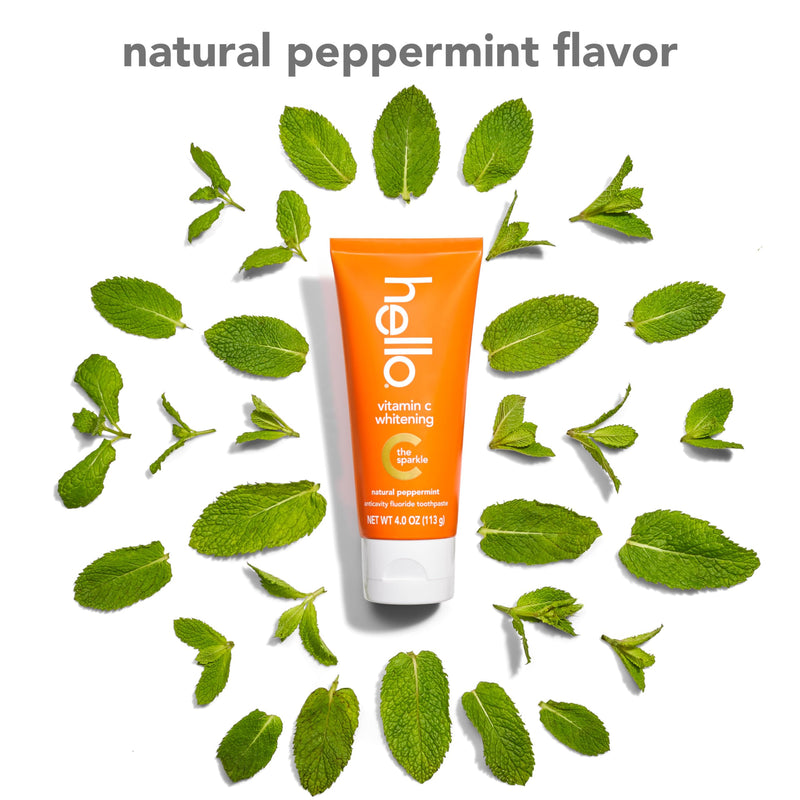 [Australia] - hello Vitamin C Whitening Toothpaste with Fluoride, Whitening SLS Free Toothpaste Pack, Up to 2 Shades Whiter Teeth, No Peroxide, Safe for Everyday Use, Natural Peppermint, 2 Pack, 4.0 Oz Tubes 4 Ounce (Pack of 2) 