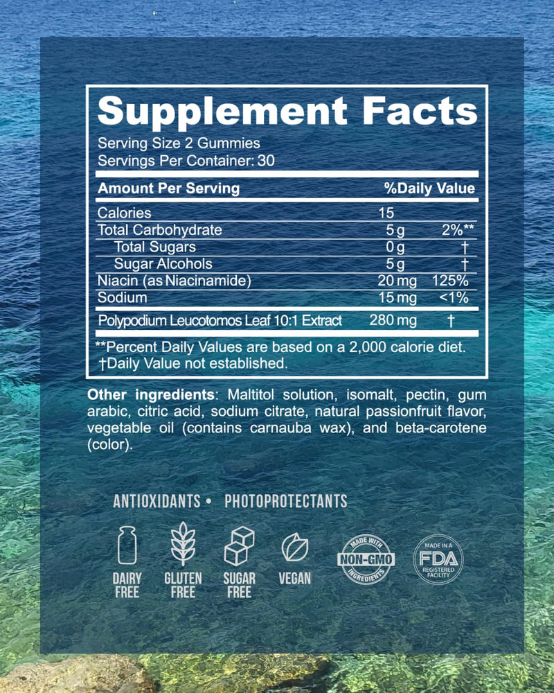 Inner Glow Sol Defense Gummies – Dermatologist & Plastic Surgeon-Formulated Skin Resilience Vitamin Supplement with Polypodium Leucotomos & Niacinamide, Passion Fruit Flavor, 60 Sugar-Free Gummies