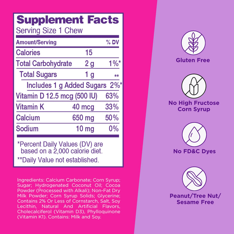 [Australia] - Viactiv Calcium +Vitamin D3 Supplement Soft Chews, Milk Chocolate, 60 Chews - Calcium Dietary Supplement for Bone Health 