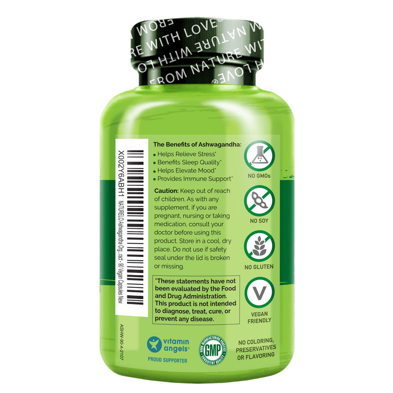 [Australia] - NATURELO Ashwagandha Organic Root Powder - Natural Herbs Supplement for Fatigue, Stress Relief, Mood Enhancer - with Black Pepper Extract - 90 Vegan Capsules Unflavored 90 Count (Pack of 1) 