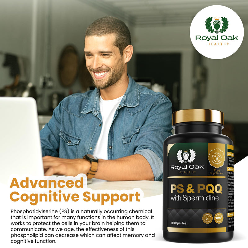 Phosphatidylserine 100mg, PQQ 10mg & Spermidine 3-in-1 Vegan Supplement - 60 Capsules, 2 Month Supply - UK Made, Non-GMO