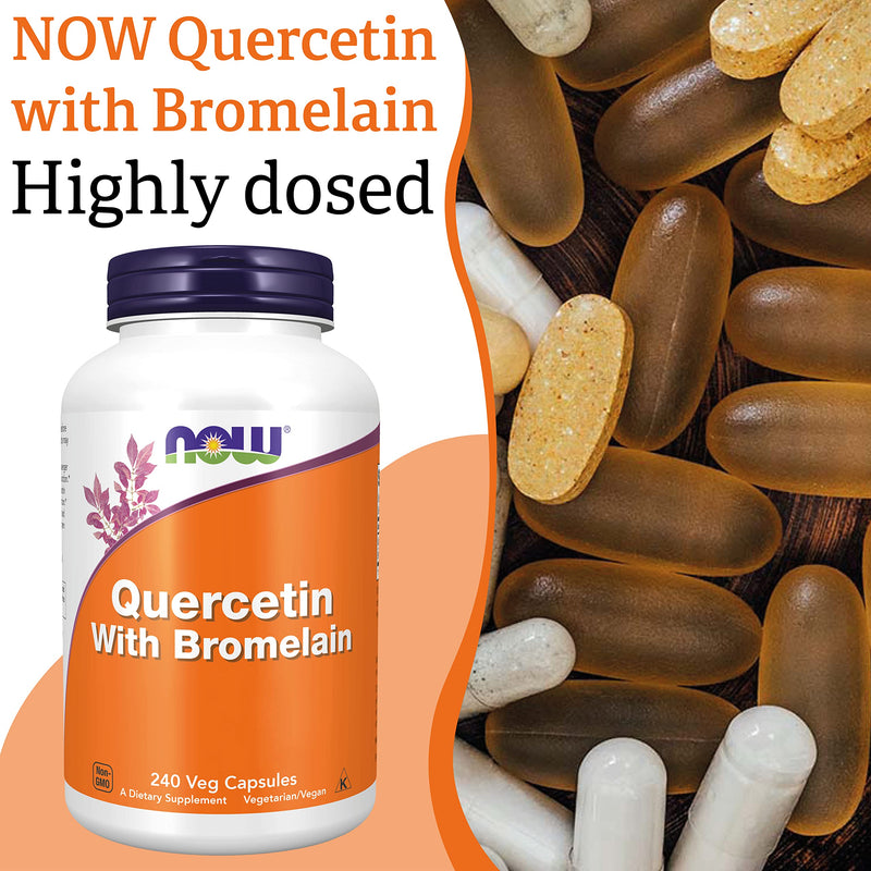 Now Foods, Quercetin with Bromelain, High Dose, 240 Vegan Capsules, Lab-Tested, Soy Free, Gluten Free, Vegetarian, Non-GMO 240 Capsules