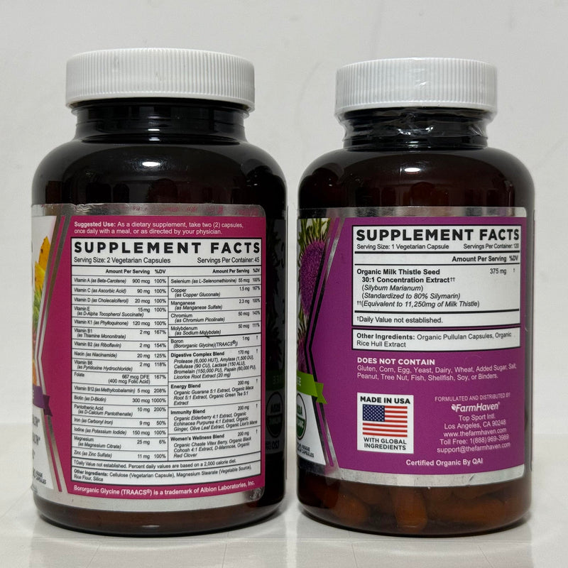FarmHaven Milk Thistle Capsules and Multivitamin for Women | Women’s Multivitamin with Vitamins, Minerals, and Daily Wellness Support | Boosts Energy, Immune Bundle
