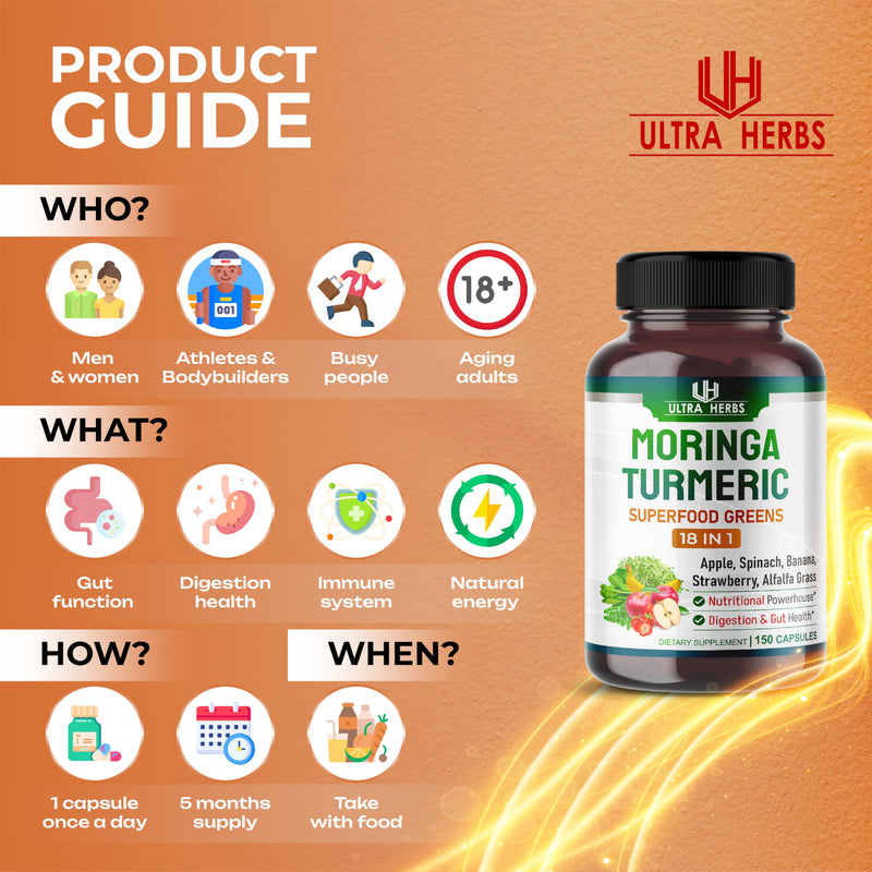 [Australia] - Superfood Greens 18 IN 1 - with Fruits & Vegetables & Herbs -Moringa, Alfalfa, Apple, Spinatch, Banana, Strawberry- Boost Energy, Immunity and Gut Health (150-day supply (pack of 1)) 150-day supply (pack of 1) 
