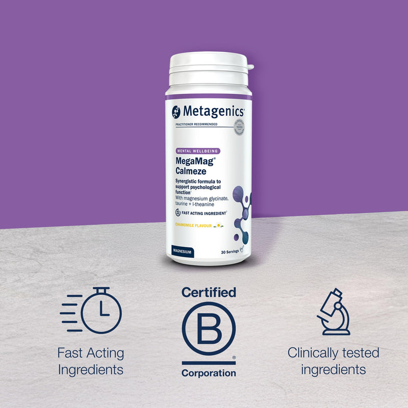 Metagenics MegaMag Calmeze Magnesium Powder - High Potency Magnesium Glycinate for The Reduction of Fatigue & Tiredness - Chamomile - 30 Servings