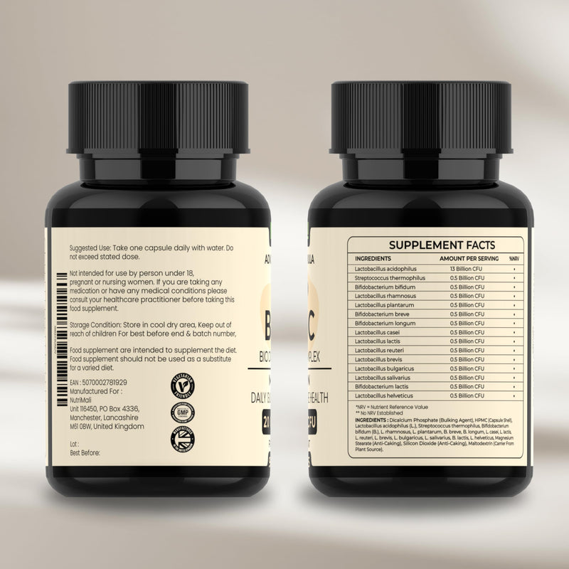 Probiotics – Advanced Bio Culture Complex | 20 Billion CFU – 15 Strain Daily Gut & Digestive Health Supplement | 3 Month Supply – 90 Vegan Capsules | Ideal with Prebiotics – Made in UK