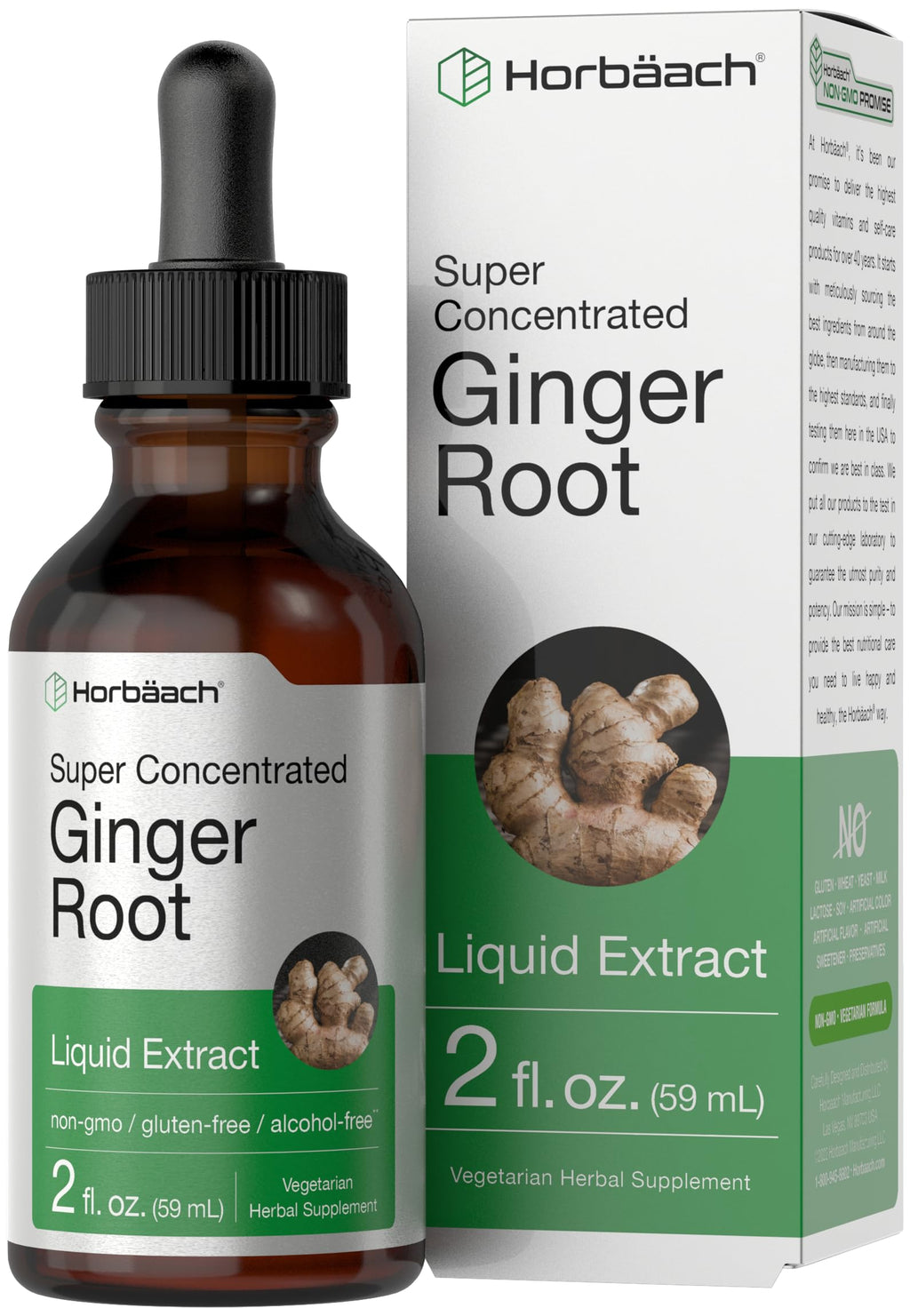 Horbäach Ginger Root Extract Liquid | 2 oz | Alcohol Free Supplement | Super Concentrated | Vegetarian, Non-GMO, Gluten Free