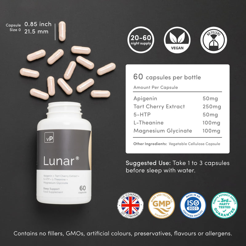 vP Vitality Pro Lunar Sleep Supplement, 60 Capsules | Apigenin, Magnesium Glycinate, Third Party Tested