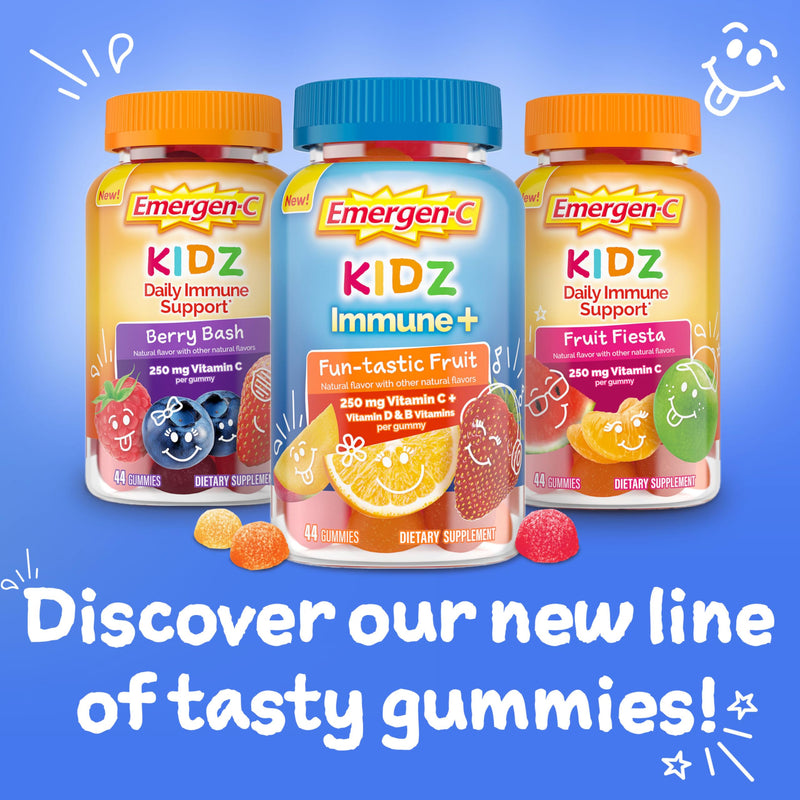 [Australia] - Emergen-C Kidz Immune+ Immune Support Dietary Supplements, Flavored Gummies with Vitamin C, B Vitamins and D for Support, Fun-Tastic Fruit - 44 Count 44 Count (Pack of 1) 