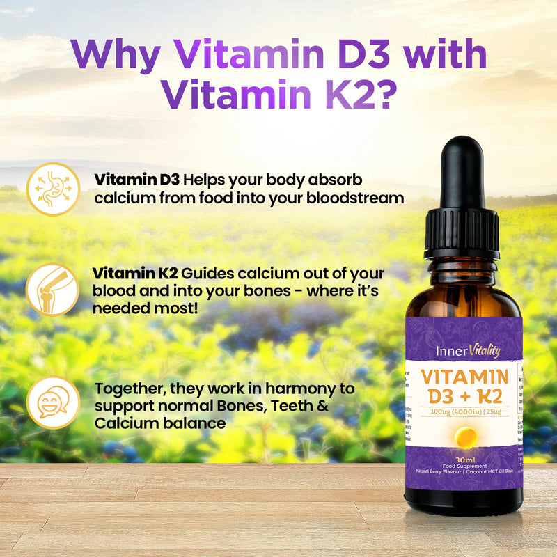 Vitamin D3 K2 Drops 4000iu Fast Absorbing MCT Oil for Immunity & Bones, 5-Month Supply High Strength Natural Berry Flavour Supplement for Adults & Kids 30ml