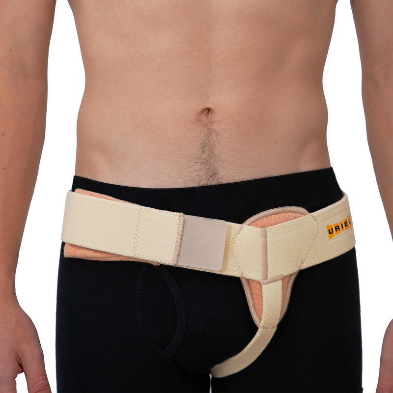 URIEL Left Side Hernia Belts for Men - Inguinal Hernia Belt for Men, Pre and Post Surgery Truss, Size Small, Cream (31-35 Inches) Cream (Left)