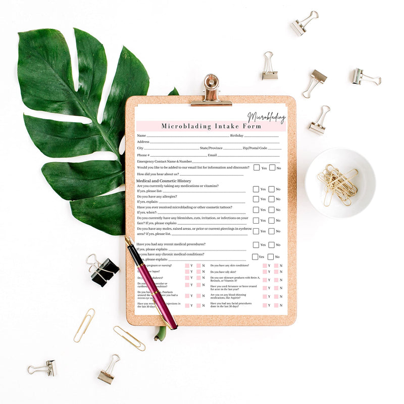 [Australia] - Microblading Intake, Consent, and Aftercare Form | Printed Physical 8.5 x 11" A1 Forms | Clients Signature | White and Pink Design 