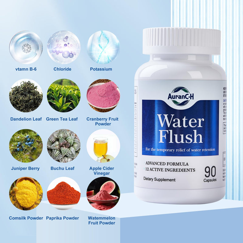 Diuretic Water Retention Capsules for Weight Control, Water Detox, Water Balance Support,12 Herbal Extract, Instant Relief from Bloat and Swelling for Women & Men, Lymphatic Drainage 90 Vegan Capsules