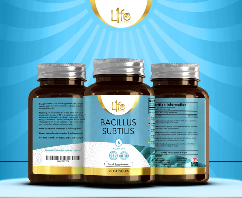 LN Bacillus Subtilis | 90 High Strength Probiotic Supplements - 6 Billion CFU Bacillus Subtilis Probiotic per Capsule | Non-GMO, Gluten & Allergen Free | Manufactured in the UK