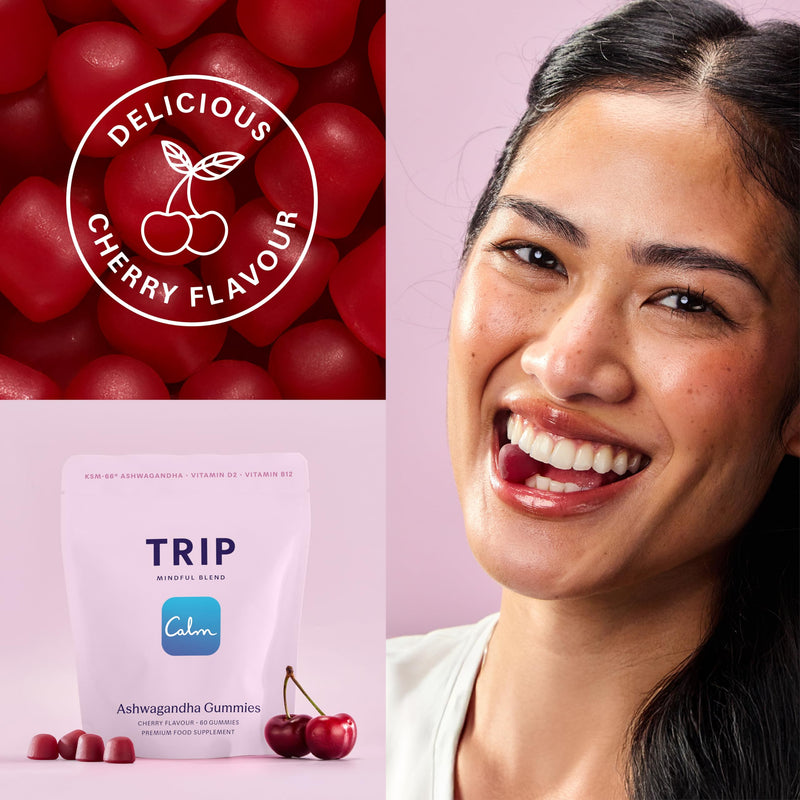 TRIP Ashwagandha Gummies, Cherry, High Strength, 9,000MG KSM-66 Ashwagandha per Pack (60 Gummies), with Vitamin B6, B12 & D2 – Vegan Cherry Ashwagandha