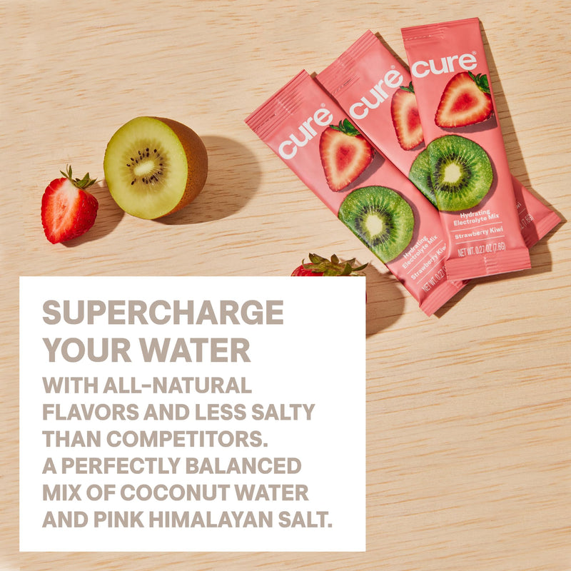 Cure Hydration - Electrolyte Drink Powder Strawberry Kiwi 14 Packets | Plant-Based Dehydration Relief Mix Made with Coconut Water, No Added Sugar, Vegan, Non-GMO, Gluten Free, FSA-HSA Eligible