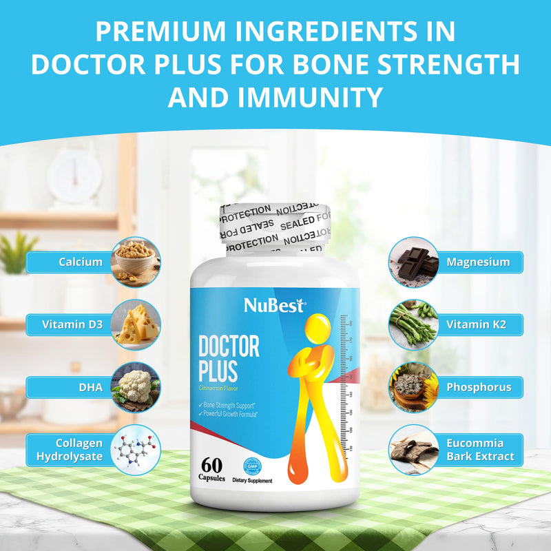 NuBest Doctor Plus with Calcium, Vitamin D3, Vitamin K2 (MK7), Magnesium Capsules for Bone Strength, Healthy Bones, Immunity, Calcium Max Absorption for Age 10+ | 60 Capsules | 1 Month Supply Authentic 60 Count (Pack of 1)