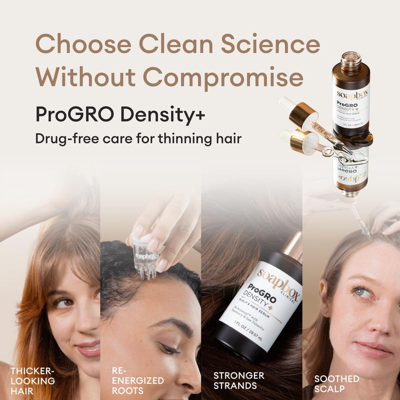 Soapbox ProGRO Density+ Hair Thickening Serum for Thinning Hair | Lightweight Scalp Serum - Supports Fuller, Stronger Hair - Free of Harsh Chemicals, Sulfates, Parabens & Silicones 1 Fl Oz (Pack of 1)