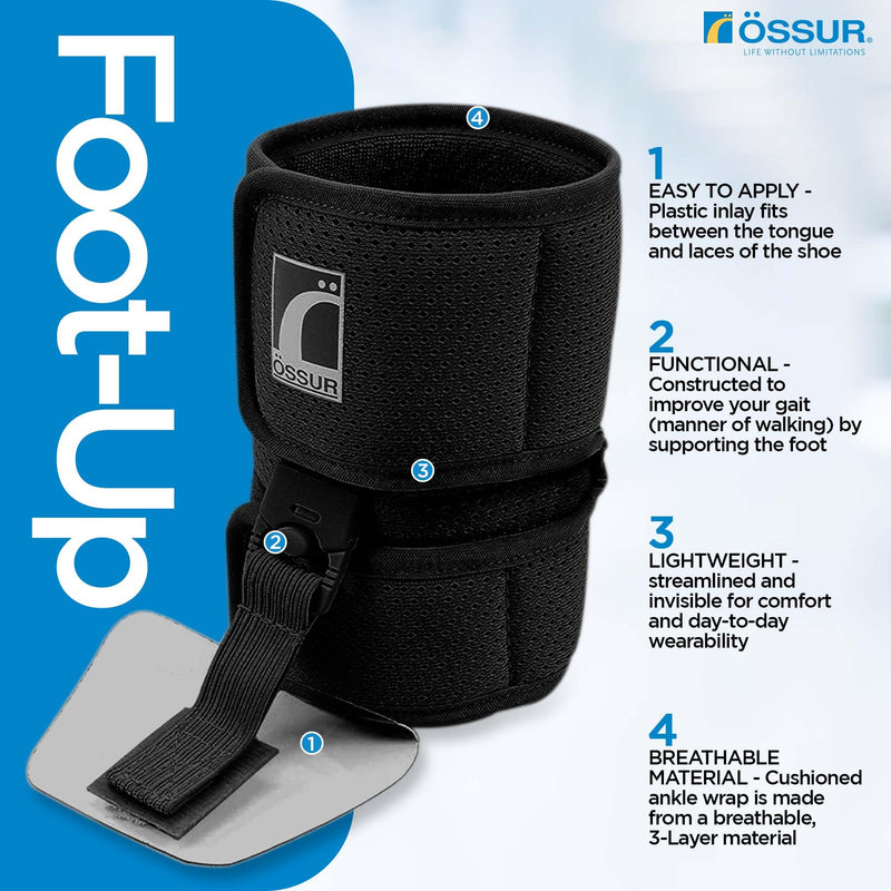 Ossur Ankle Brace, Foot Brace | AFO Foot Drop Brace for Drop Foot Support | Lightweight, Adjustable Wrap for All-Day Comfort | Breathable Material for All Day Walking (Black, Medium)