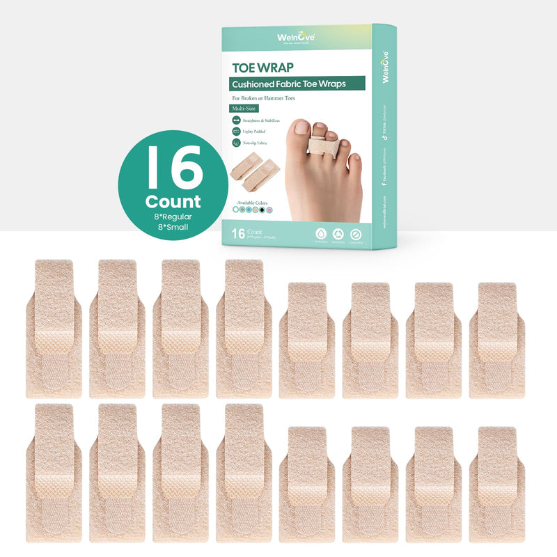 [Australia] - Welnove Hammer Toe Straightener - 16 Pack Broken Toe Wraps - Hammer Toe Corrector for Women - Toe Splints for Crooked Toes, Curled Toes, Bent Toes - (Multi-Size, Beige) Multi-Size(16 Count) 