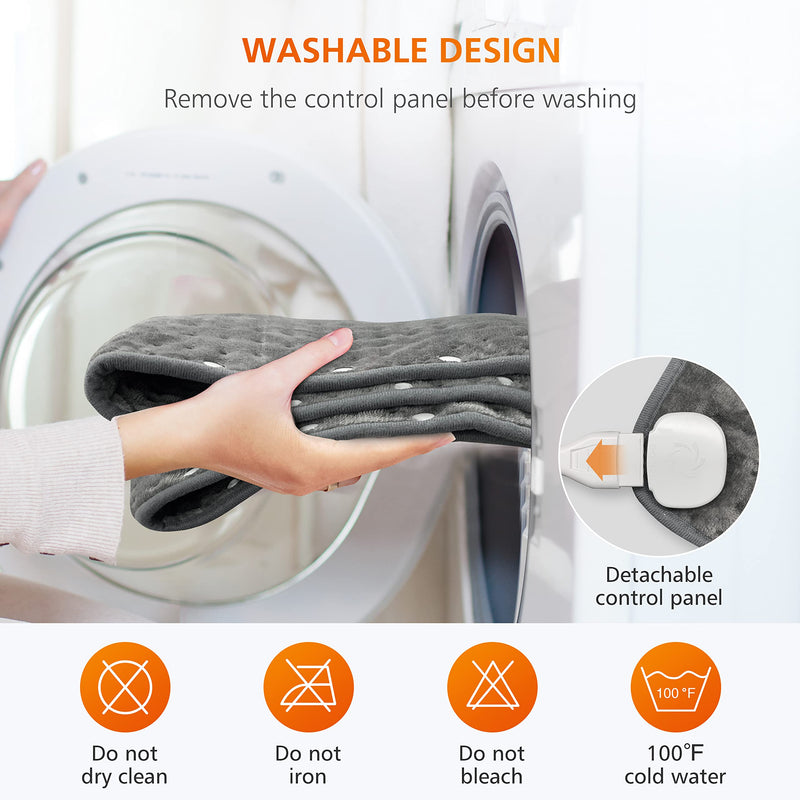 [Australia] - Snailax large heating pad for back, neck, shoulder, stomach, feet 84 x 43cm, electric heat pad with automatic switch-off, washable heat pad to relieve back pain, foot warmer gray 