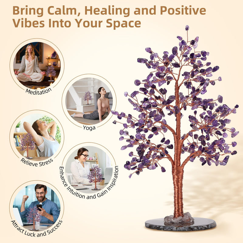 Hopeseed Amethyst Chakra Crystal Tree of Life Handmade Bonsai Healing Crystals Tree for Home, Desk, Living Room, Office Decor for Positive Energy, Good Luck Birthday Gift for Women, Mom, Men Amethyst Chakra Tree