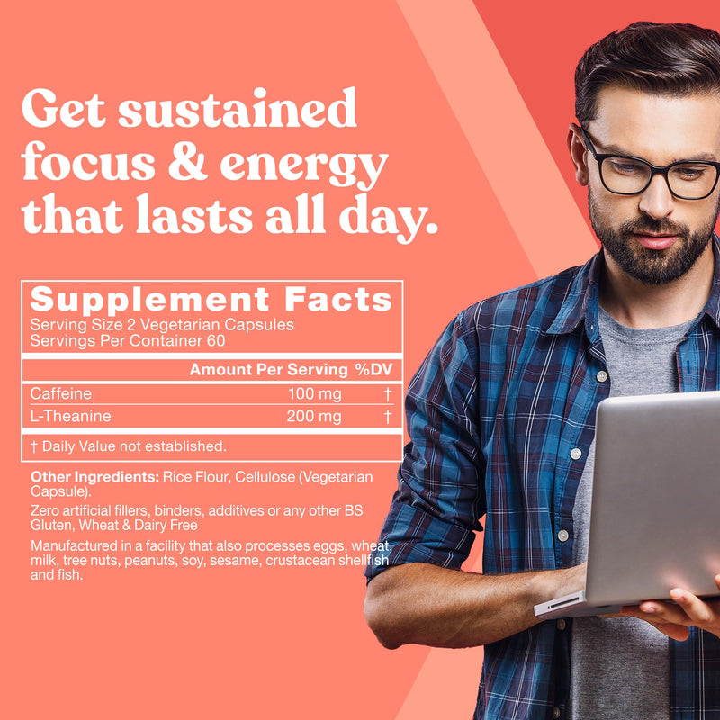 [Australia] - Elite Caffeine Pills with L-Theanine – Jitter-Free Focused Energy Supplements – Clean & Natural Nootropic Stack for Smart Cognitive Performance – 120 Soft Capsules 
