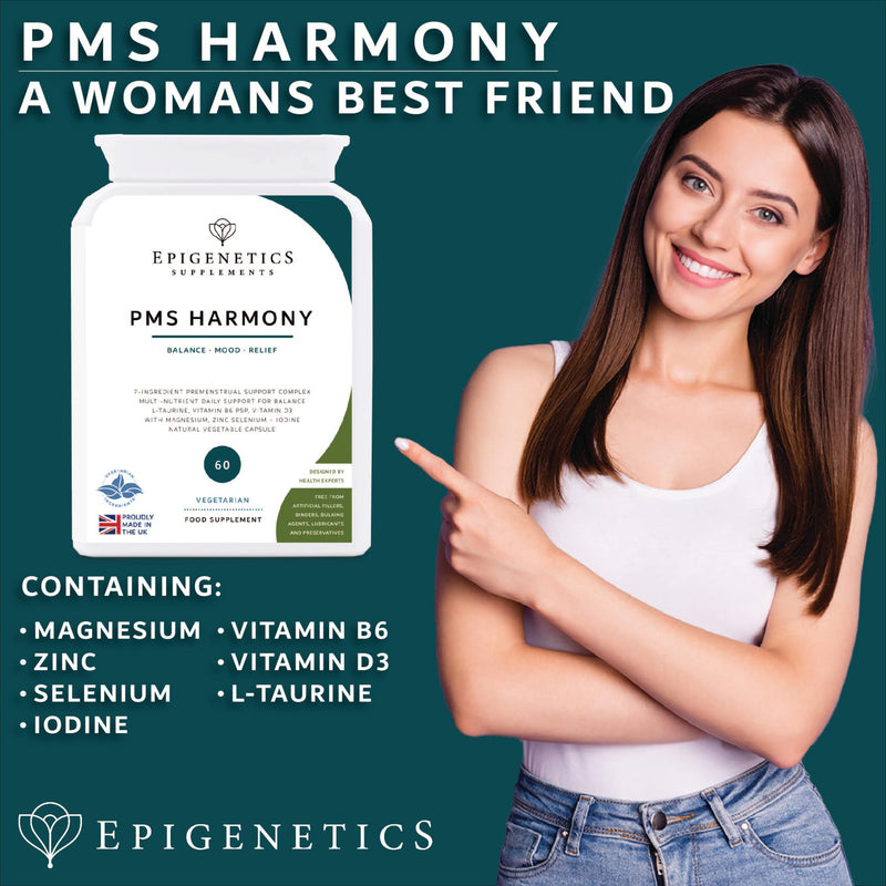 PMS Harmony | Hormonal Balancing Formula for Women | Premenstrual Relief Supplement | Hormone Control | 60 Vegetarian Capsules by Epigenetics Supplements