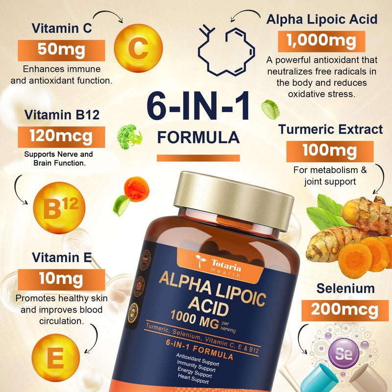 [Australia] - Alpha Lipoic Acid 1000mg - ALA Supplement Antioxidant for Neuropathy Support Nerve Health, Liver Detox, Antioxidant, Metabolism and Cell Energy, Anti-Aging - Non-GMO, Gluten Free, Vegan Safe 120 Count (Pack of 1) 