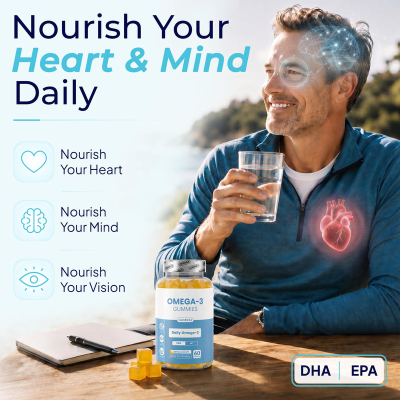 Omega 3 Gummies with DHA & EPA – Heart, Brain & Eye Health Support – Fish Oil Omega 3 Supplement – Chewable Alternative to Omega 3 Capsules – Delicious Lemon Flavour – 60 Gummies