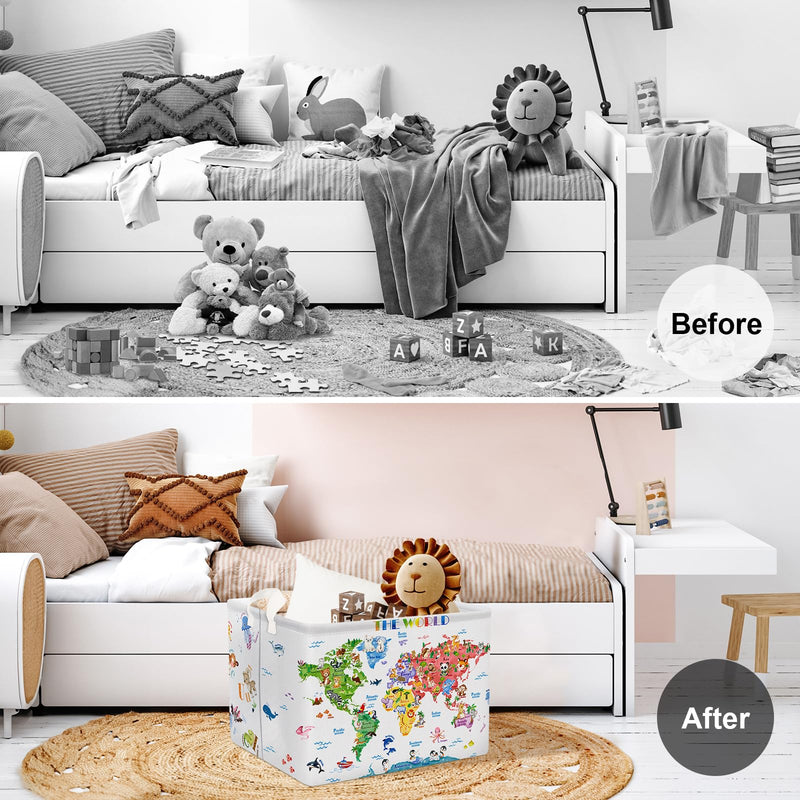 [Australia] - Clastyle Cute Alphabet Animals Shelf Basket Kid World Map Toys Box Bin Organizer Rectangle Clothes Books Storage Cube Gift Basket Empty 40*30*30 cm 