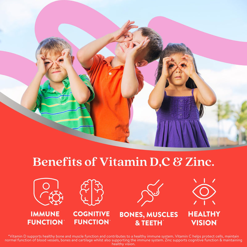 Active Immune Kids Supplement, Vitamin D, C & Zinc, Daily Multivitamin for Kids Immune System, Chewable & Easy to Swallow, 60 Orange Flavoured Chews, 2 Month Supply Immune for Kids