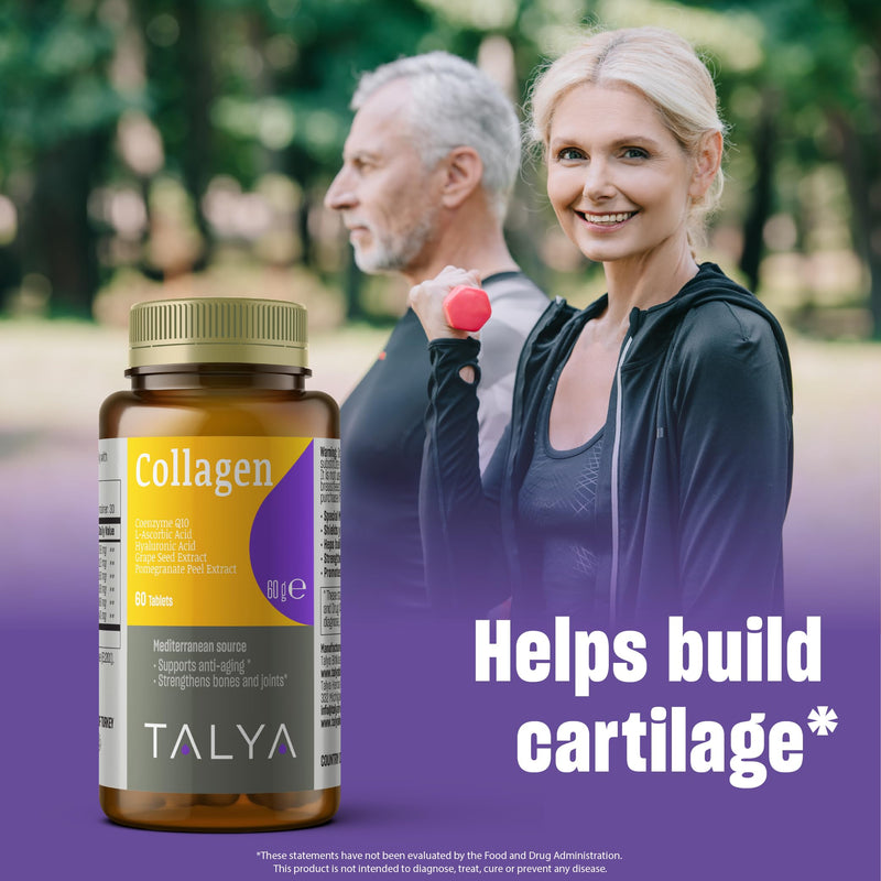 TALYA Collagen Pills with Hyaluronic Acid + Vitamin C | Hydrolyzed Collagen for Women & Men | Hair, Skin and Nails | Non-GMO | 60 Capsules