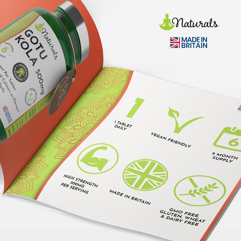 180 Gotu Kola Vegan Tablets for Adults - (6 Months Supply) 500mg Herbal Centella Asiatica for Stress & Anxiety - UK Manufactured