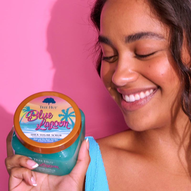 [Australia] - Tree Hut Shea Sugar Scrub, Exfoliating, Hydrating & Moisturizing Body Scrub with Shea Butter & Nourishing Essential Oils, Smooth & Soften Skin, Refreshing Skincare Essential, 18 oz Blue Lagoon 