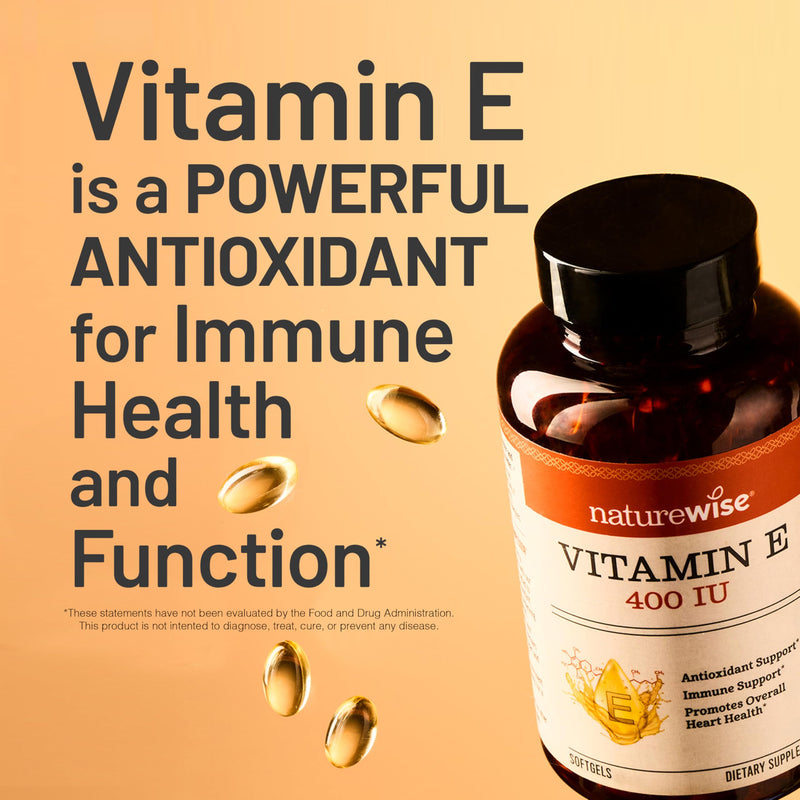 NatureWise Vitamin E 400 IU Softgels (180mg DL-Alpha) - Dairy, Gluten & Soy Free - Non-GMO Antioxidant-Rich Dietary Supplement for Skin, Heart, and Immune Health Support - 4-Month Supply, 120 Count 120 Count (Pack of 1)