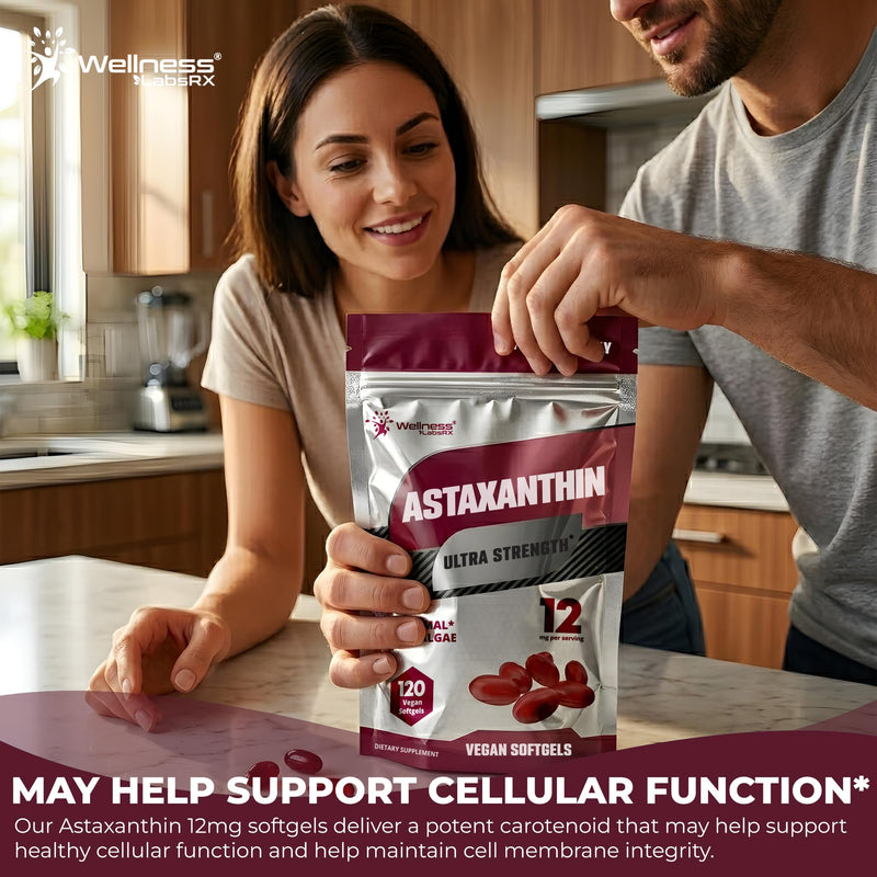 Liposomal Astaxanthin Supplement 12mg, 120 Vegan Softgels, 4 Month Supply | Natural Haematococcus Pluvialis Source, Skincare and Eye Support, Antioxidant Support, Eye Health Vitamins Astaxantina