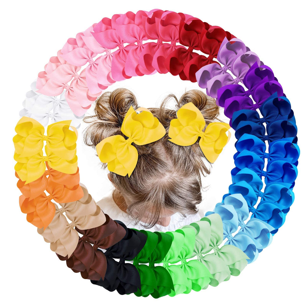 Oaoleer 40Pcs 4.5" Hair Bows Clips Grosgrain Ribbon, Alligator Clips, Barrettes Hair Accessories for Baby Girls Infants Toddlers Kids Teens Children (4.5 Inch, 20 Colors in Pairs) 4.5 Inch (Pack of 40)-20 Colors