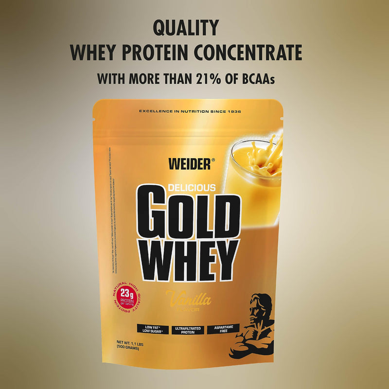 Weider Gold Whey Protein, Vanilla, Natural High-Quality Protein Source, 24g of Protein Per Serving, 500g