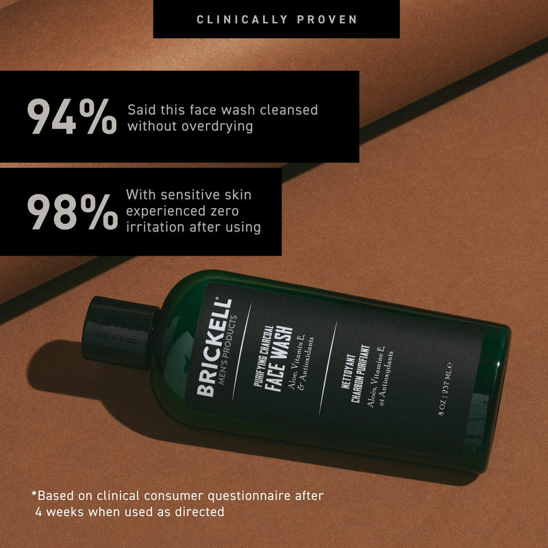 Brickell Men's Purifying Charcoal Face Wash for Men, Daily Facial Cleanser, With Charcoal, Vitamin E, and Hyaluronic Acid, 8 Ounce, Scented Facial Cleanser, Scented 8 Ounce (Pack of 1)