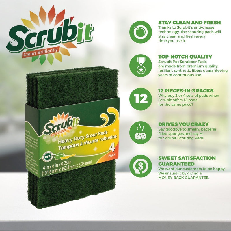 [Australia] - Scouring Pads - Heavy Duty Household Cleaning Scrubber with Non-Scratch Anti-Grease Technology - Reusable Scrubbing Pads - Green, 12 Pack 