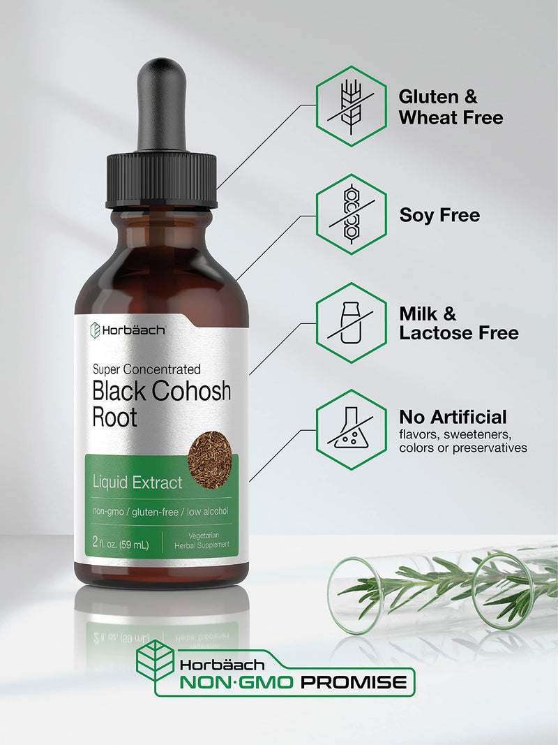 Horbäach Black Cohosh Root Tincture | 2 fl oz | Vegetarian Liquid Extract | Non-GMO, Gluten Free Herbal Supplement